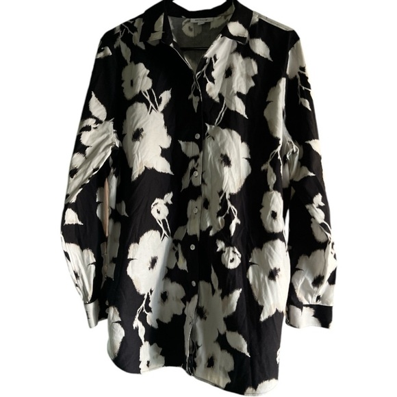 Chico’s Long Sleeve No Iron Black Floral Button Down Stretch Tunic Sz 2.5 US 14 - Picture 15 of 15